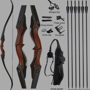 archery 60" takedown hunting recurve bow and arrow set for adults practice co...